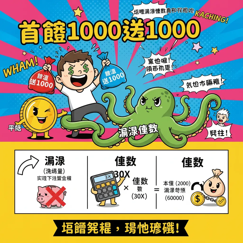 首儲1000送1000，搞懂流水倍數纔不會被咬